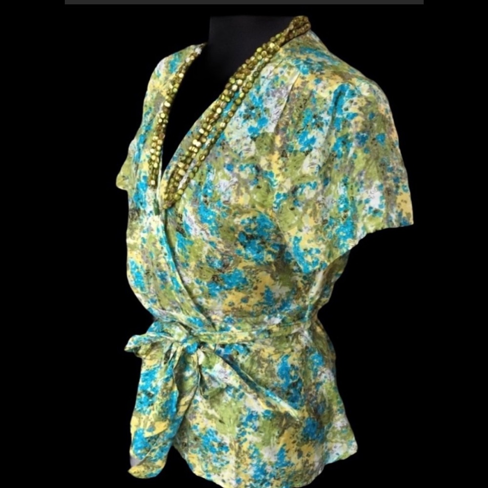 Silk Flowered Wrap Blouse